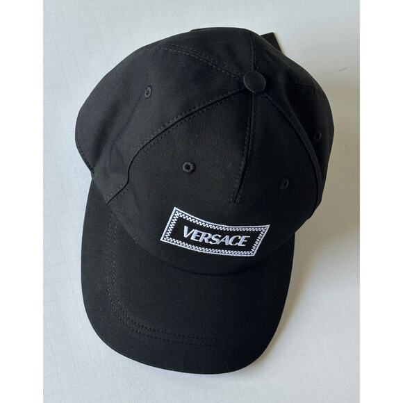 Versace Logo Drill Cotton Light Baseball Cap Black 58 Italy 1009910 NWOT $475 main image 6